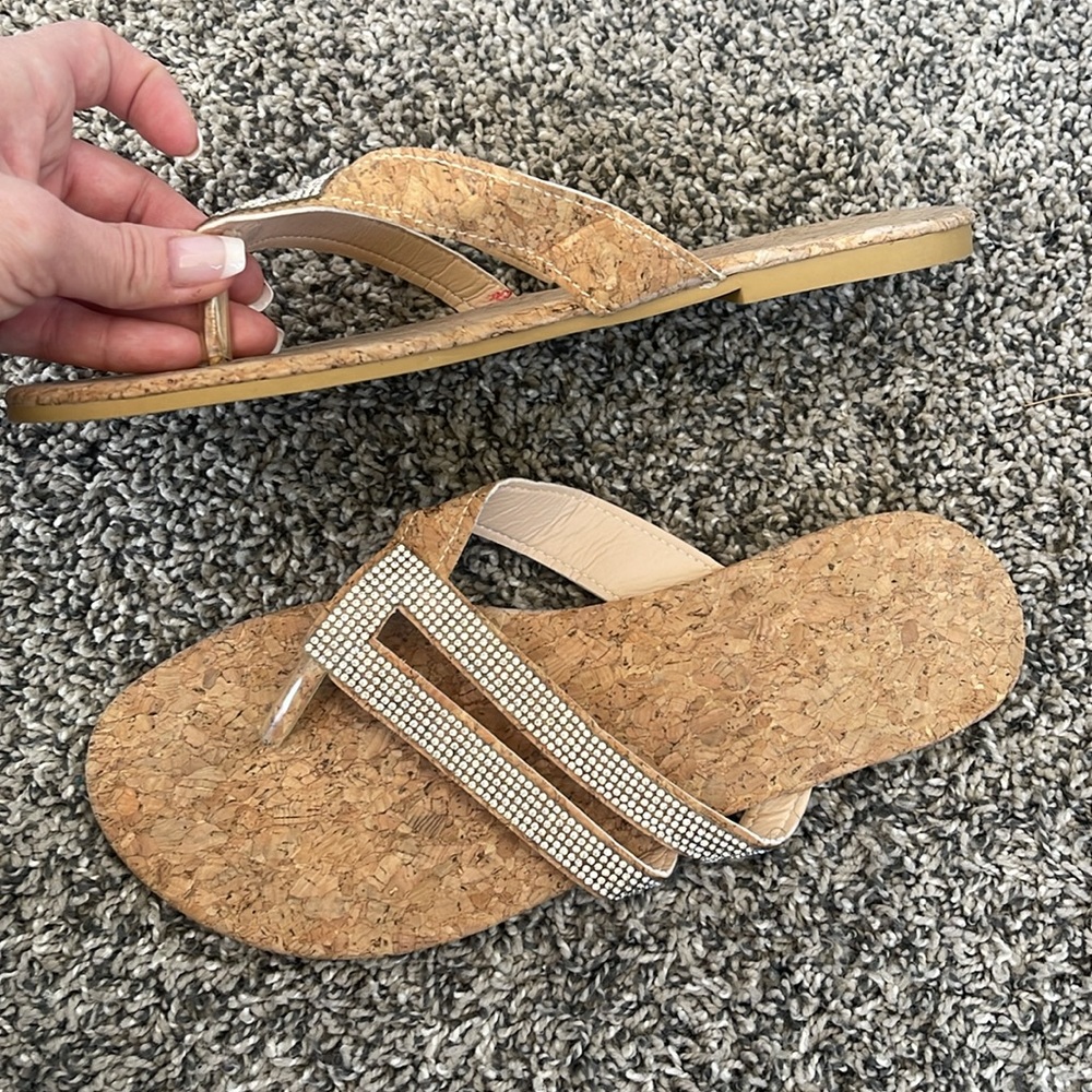 Womens fancy shoes sandals cork and bling flip flop sandals size 10
